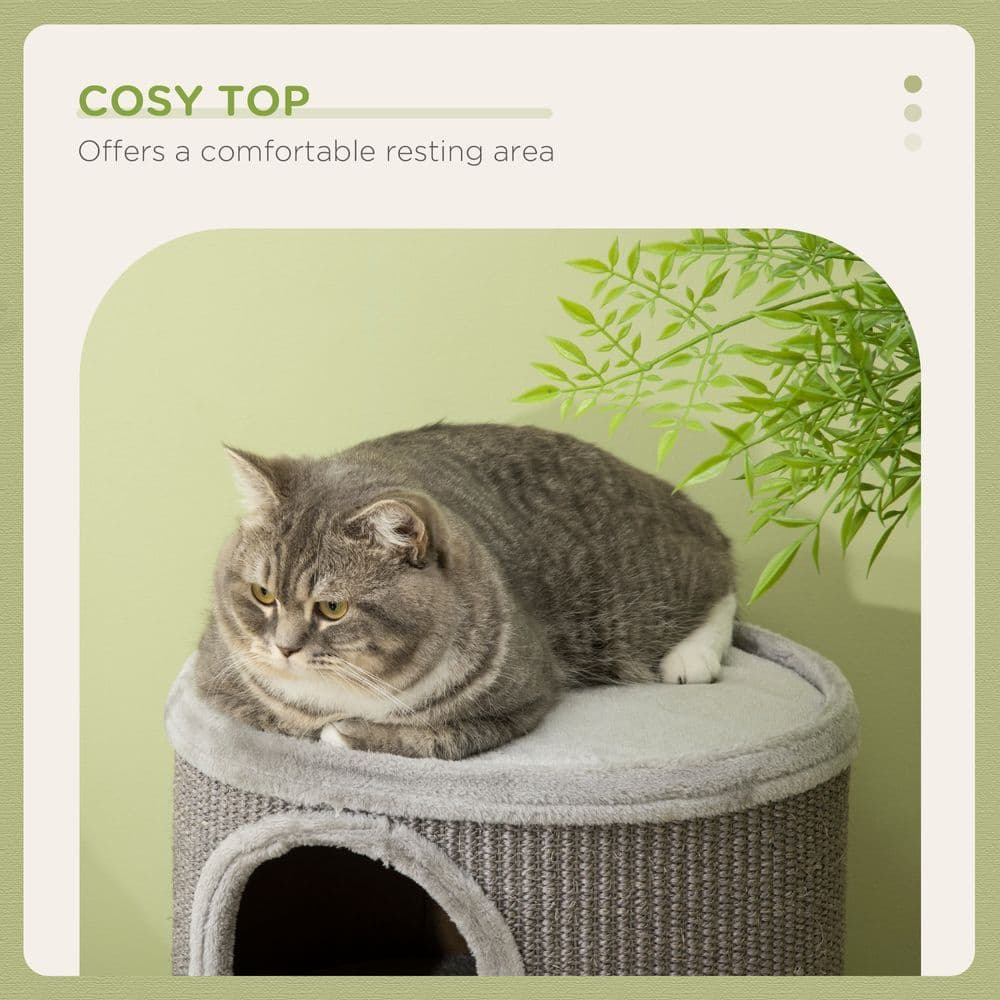 image-Cat Barrel Kitten Tree Tower for Indoor Cats, Covered with Sisal, Cosy Platform