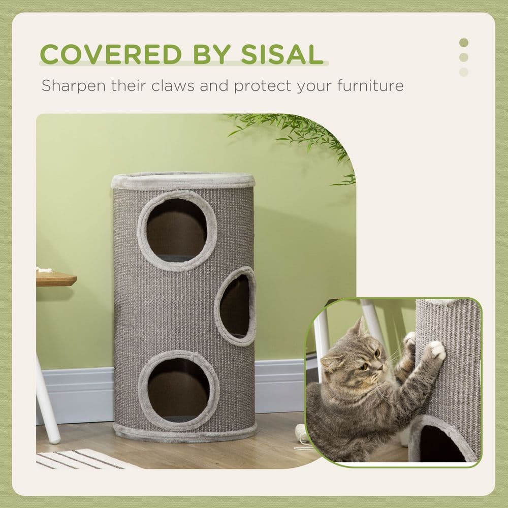 image-Cat Barrel Kitten Tree Tower for Indoor Cats, Covered with Sisal, Cosy Platform