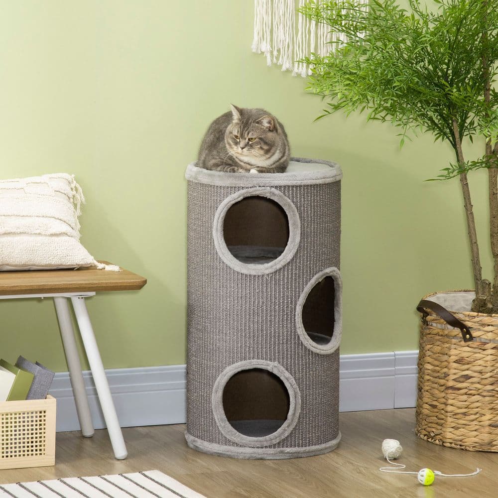 image-Cat Barrel Kitten Tree Tower for Indoor Cats, Covered with Sisal, Cosy Platform