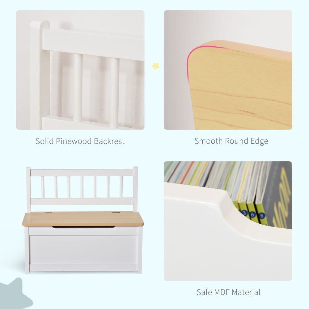 image-2 In 1 Wooden Toy Box, Kids Seat Bench Storage Chest, 60 x 30 x 50cm