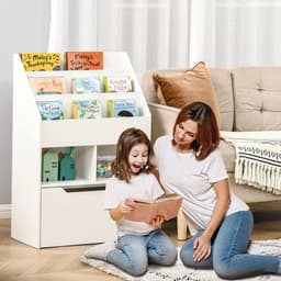 image-Children's Bookcase, Toy Organiser w/ Wheels, for Bedroom - White