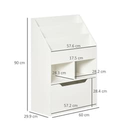 image-Children's Bookcase, Toy Organiser w/ Wheels, for Bedroom - White
