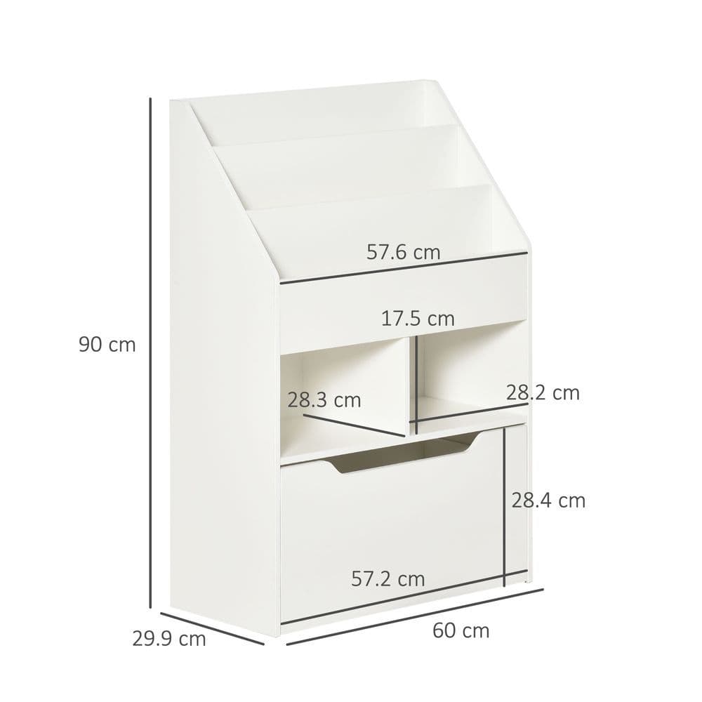 image-Children's Bookcase, Toy Organiser w/ Wheels, for Bedroom - White
