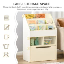 image-Children's Bookcase, Toy Organiser w/ Wheels, for Bedroom - White