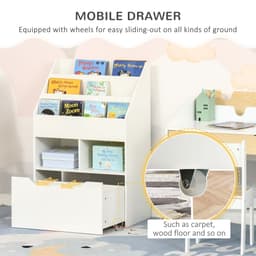 image-Children's Bookcase, Toy Organiser w/ Wheels, for Bedroom - White