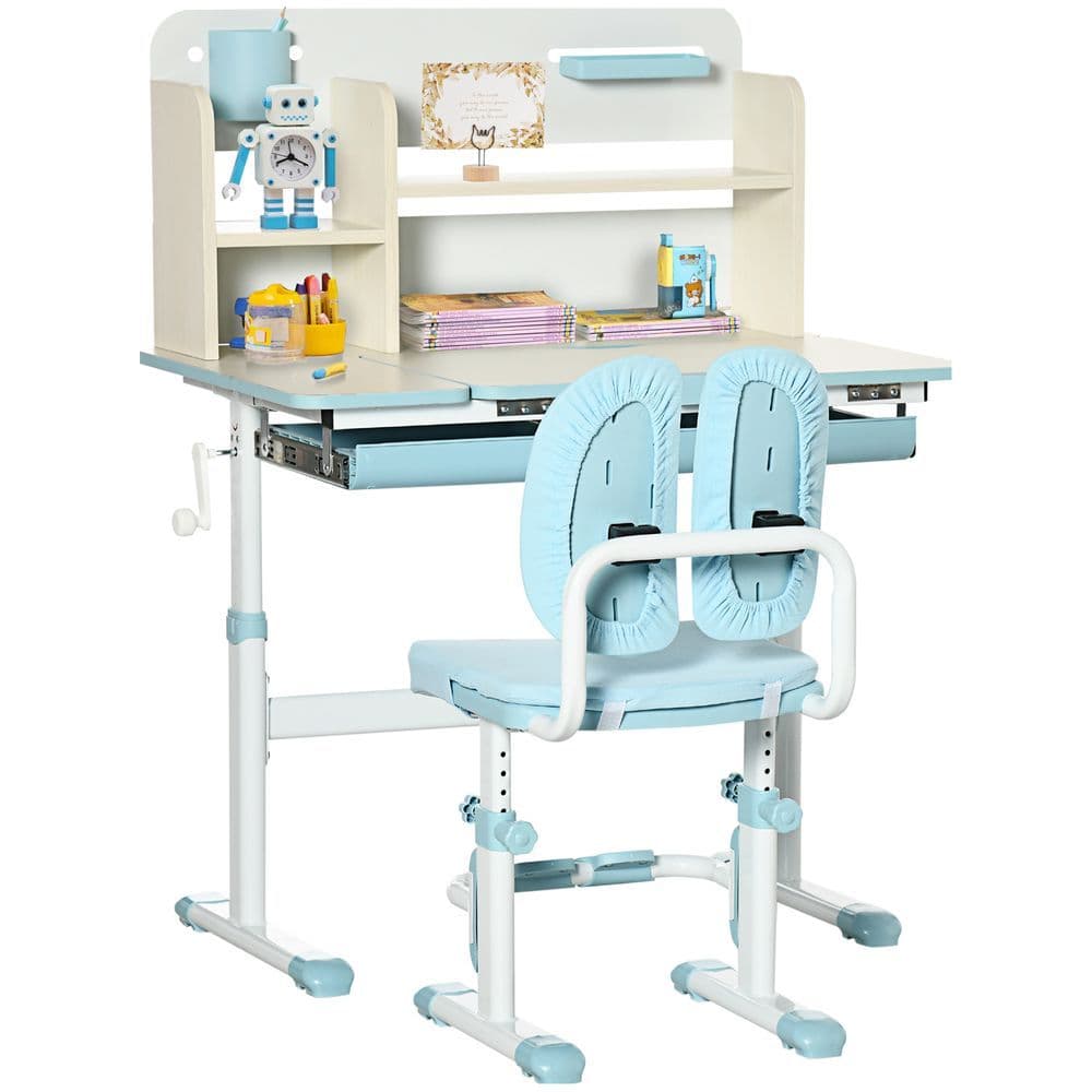 image-Height Adjustable Kids Desk and Chair Set, for Ages 3-12 Years - Blue