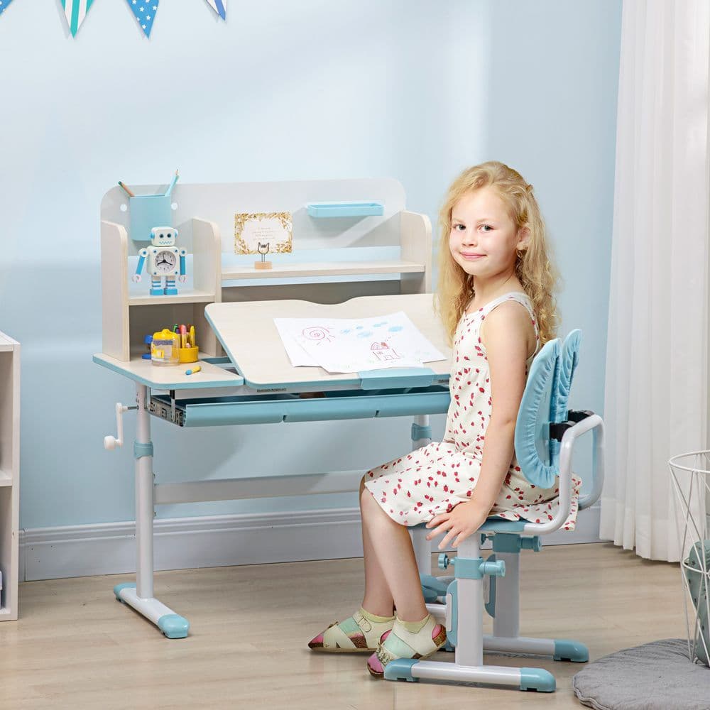 image-Height Adjustable Kids Desk and Chair Set, for Ages 3-12 Years - Blue