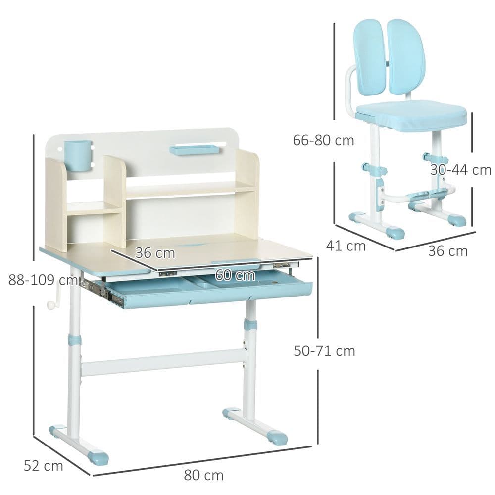 image-Height Adjustable Kids Desk and Chair Set, for Ages 3-12 Years - Blue