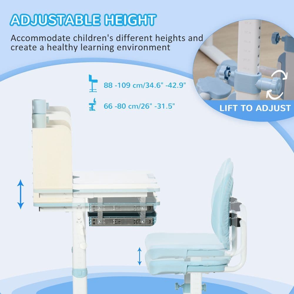 image-Height Adjustable Kids Desk and Chair Set, for Ages 3-12 Years - Blue