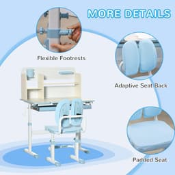 image-Height Adjustable Kids Desk and Chair Set, for Ages 3-12 Years - Blue