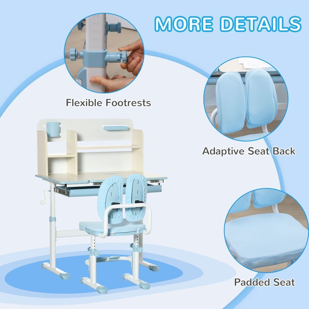 image-Height Adjustable Kids Desk and Chair Set, for Ages 3-12 Years - Blue