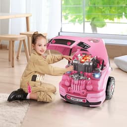 image-Kids Truck Engine Toy Set w/ Horn Light Car Key Age 3-5 Years, Pink