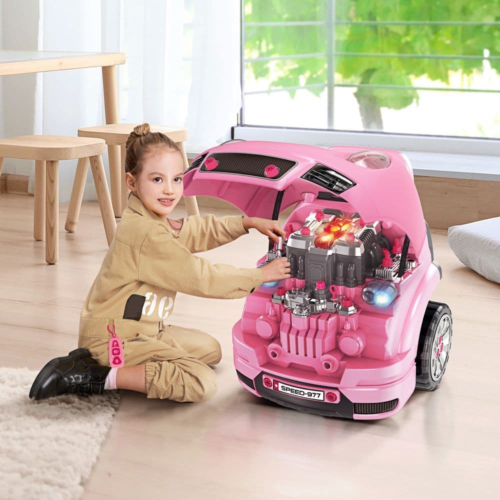 image-Kids Truck Engine Toy Set w/ Horn Light Car Key Age 3-5 Years, Pink