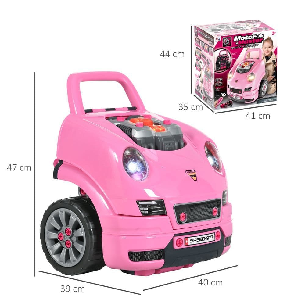 image-Kids Truck Engine Toy Set w/ Horn Light Car Key Age 3-5 Years, Pink