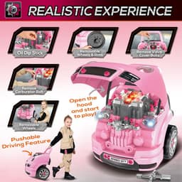 image-Kids Truck Engine Toy Set w/ Horn Light Car Key Age 3-5 Years, Pink