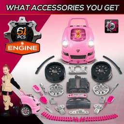 image-Kids Truck Engine Toy Set w/ Horn Light Car Key Age 3-5 Years, Pink