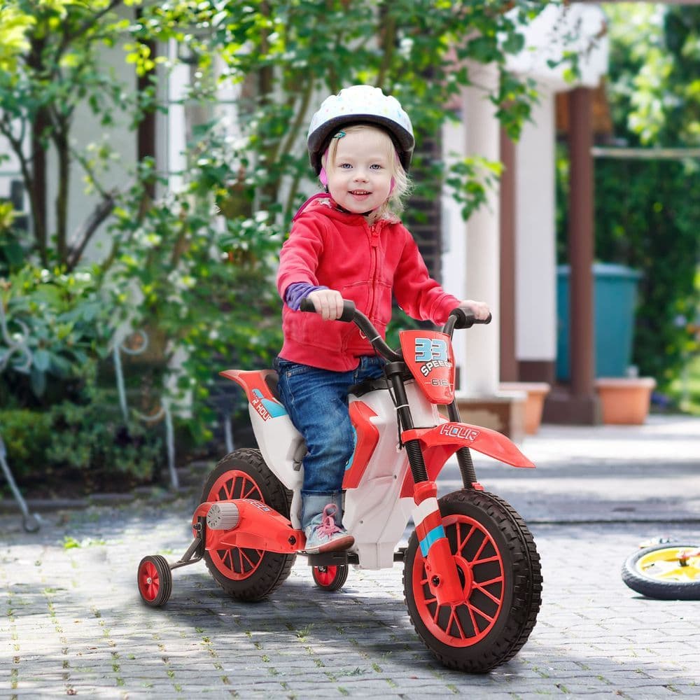 image-Kids Motorbike Electric Ride-On Toy w/ Training Wheels, for 3-5 Years - Red