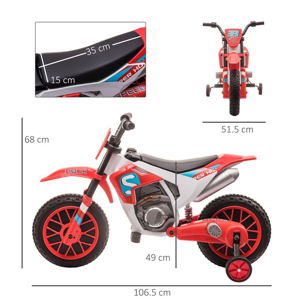 image-Kids Motorbike Electric Ride-On Toy w/ Training Wheels, for 3-5 Years - Red