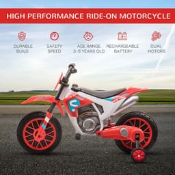 image-Kids Motorbike Electric Ride-On Toy w/ Training Wheels, for 3-5 Years - Red