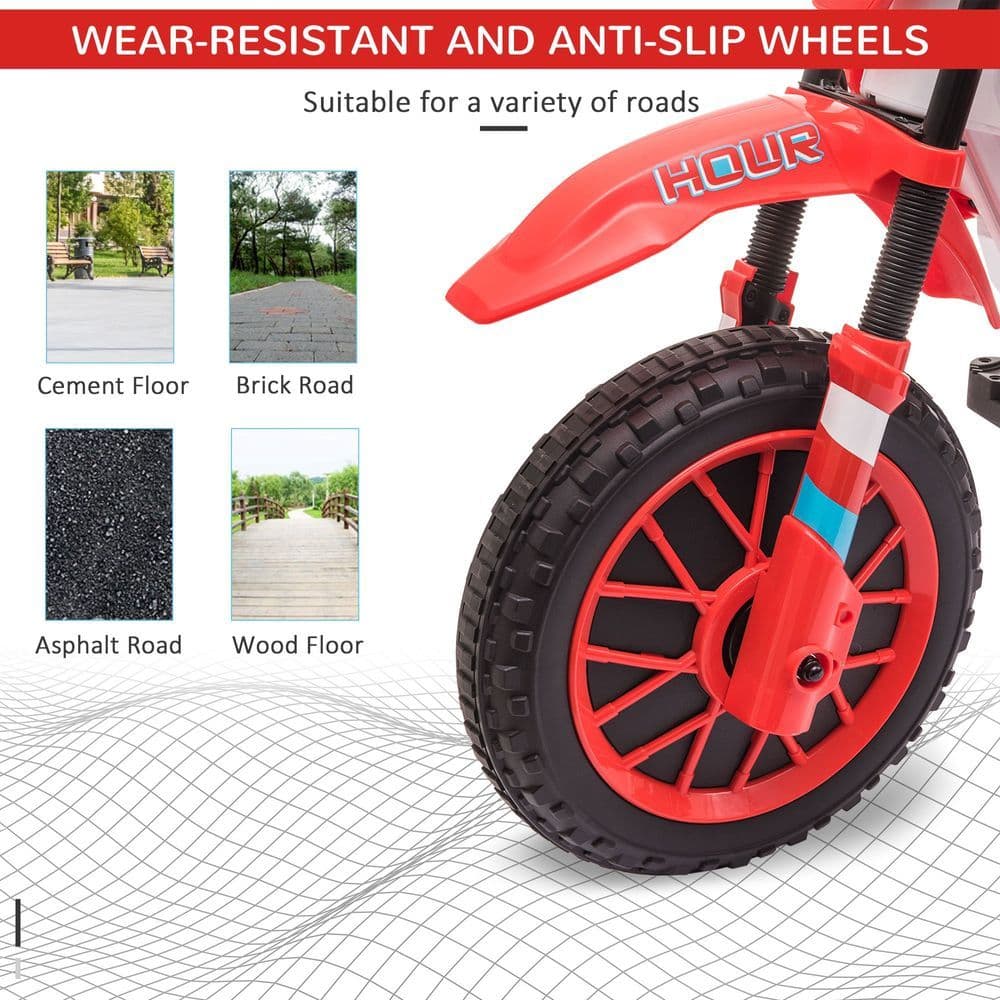 image-Kids Motorbike Electric Ride-On Toy w/ Training Wheels, for 3-5 Years - Red