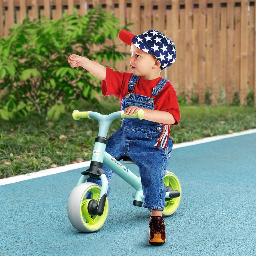 image-8" Baby Balance Bike w/ Adjustable Seat, Puncture-Free EVA Wheels - Green