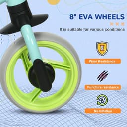 image-8" Baby Balance Bike w/ Adjustable Seat, Puncture-Free EVA Wheels - Green