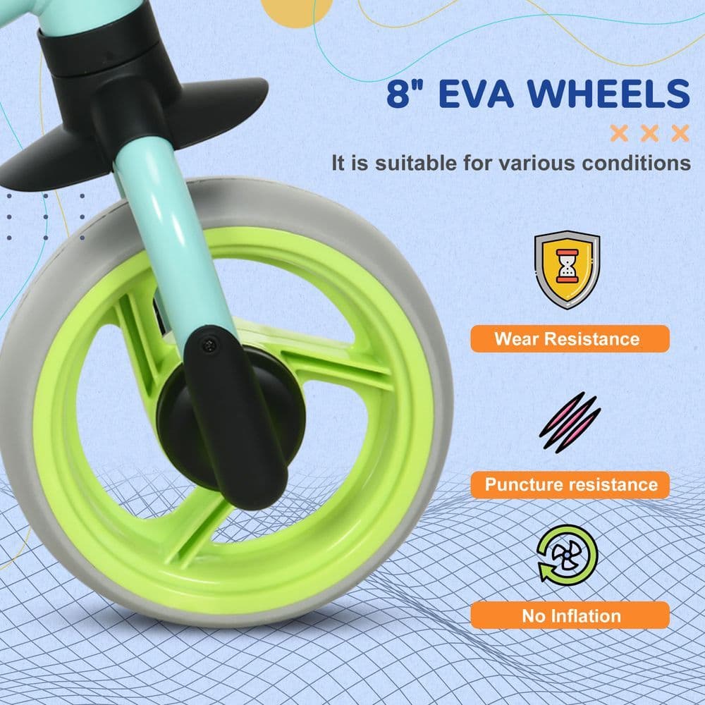 image-8" Baby Balance Bike w/ Adjustable Seat, Puncture-Free EVA Wheels - Green