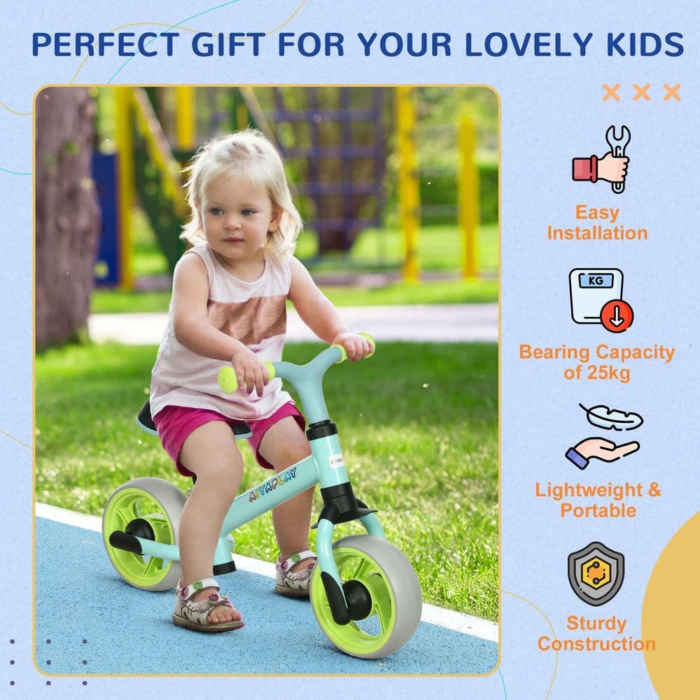 image-8" Baby Balance Bike w/ Adjustable Seat, Puncture-Free EVA Wheels - Green