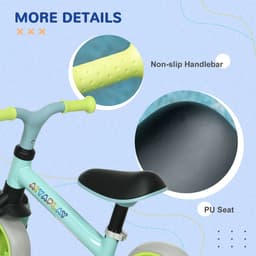 image-8" Baby Balance Bike w/ Adjustable Seat, Puncture-Free EVA Wheels - Green