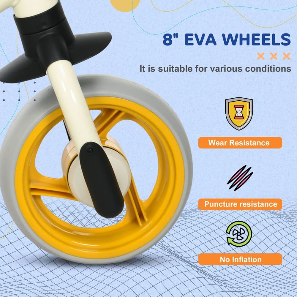 image-8" Baby Balance Bike w/ Adjustable Seat, Puncture-Free EVA Wheels - Orange