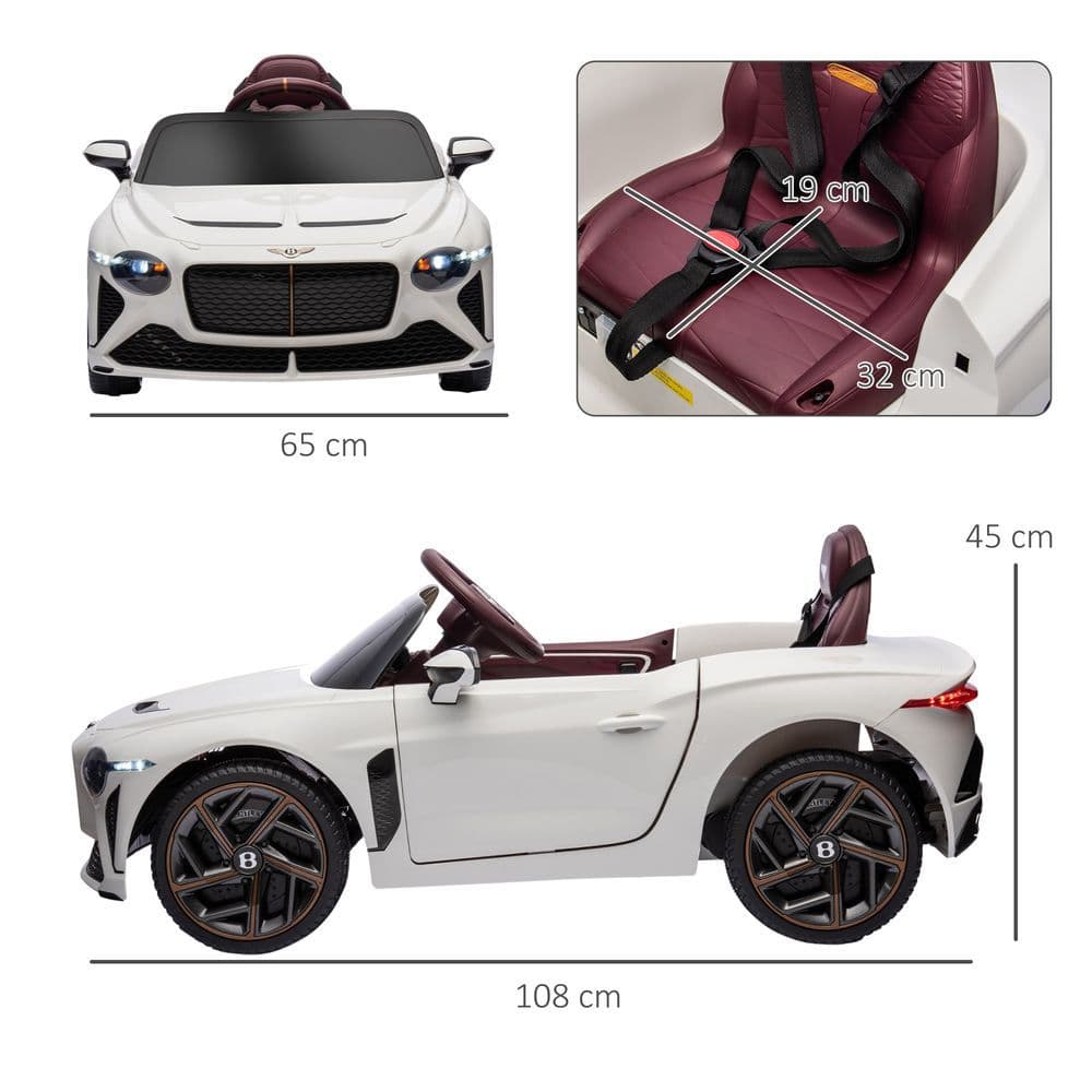 image-Bentley Bacalar Licensed 12V Kids Electric Car w/ Portable Battery - White