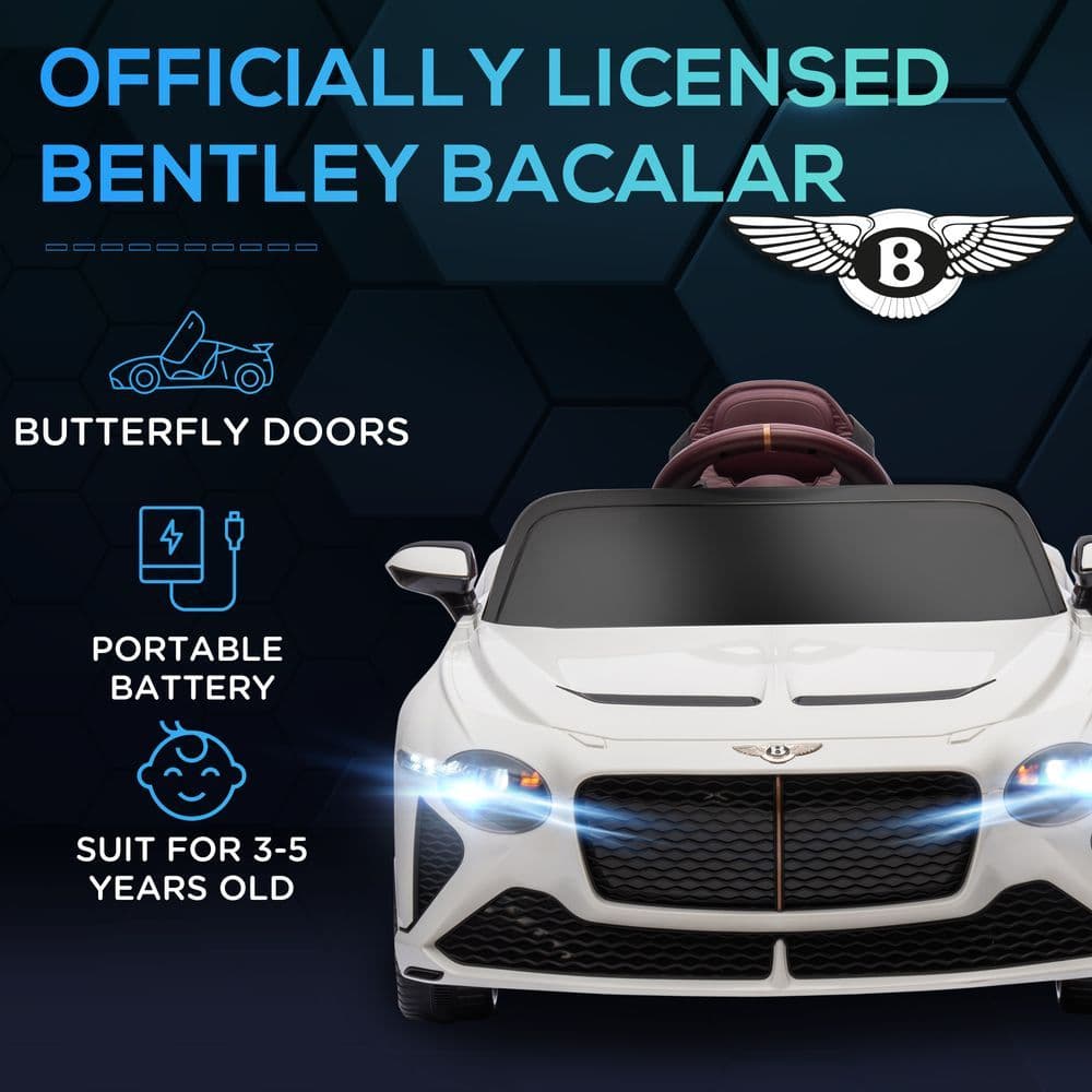 image-Bentley Bacalar Licensed 12V Kids Electric Car w/ Portable Battery - White