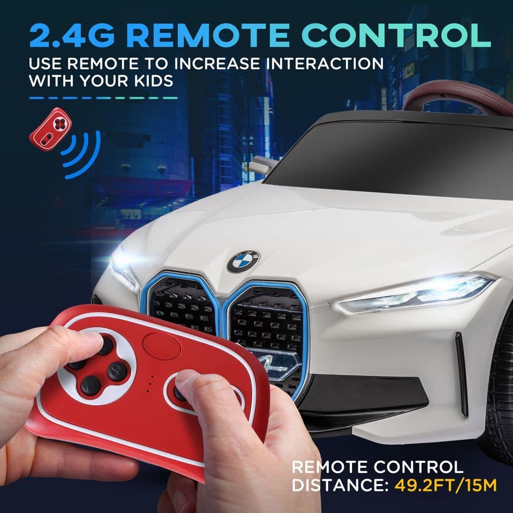 image-BMW i4 Licensed 12V Kids Electric Ride-On w/ Portable Battery - White