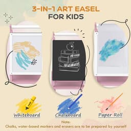 image-Art Easel for Kids, Double-Sided Whiteboard Chalkboard w/ Paper Roll - Pink