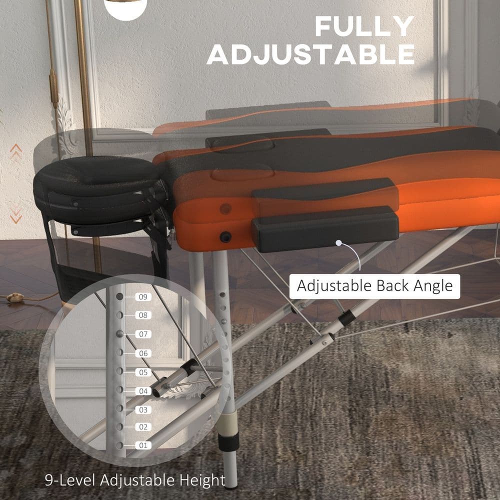 image-HOMCOM Portable Massage Table Beauty Therapy Couch Bed Spa Aluminum Orange