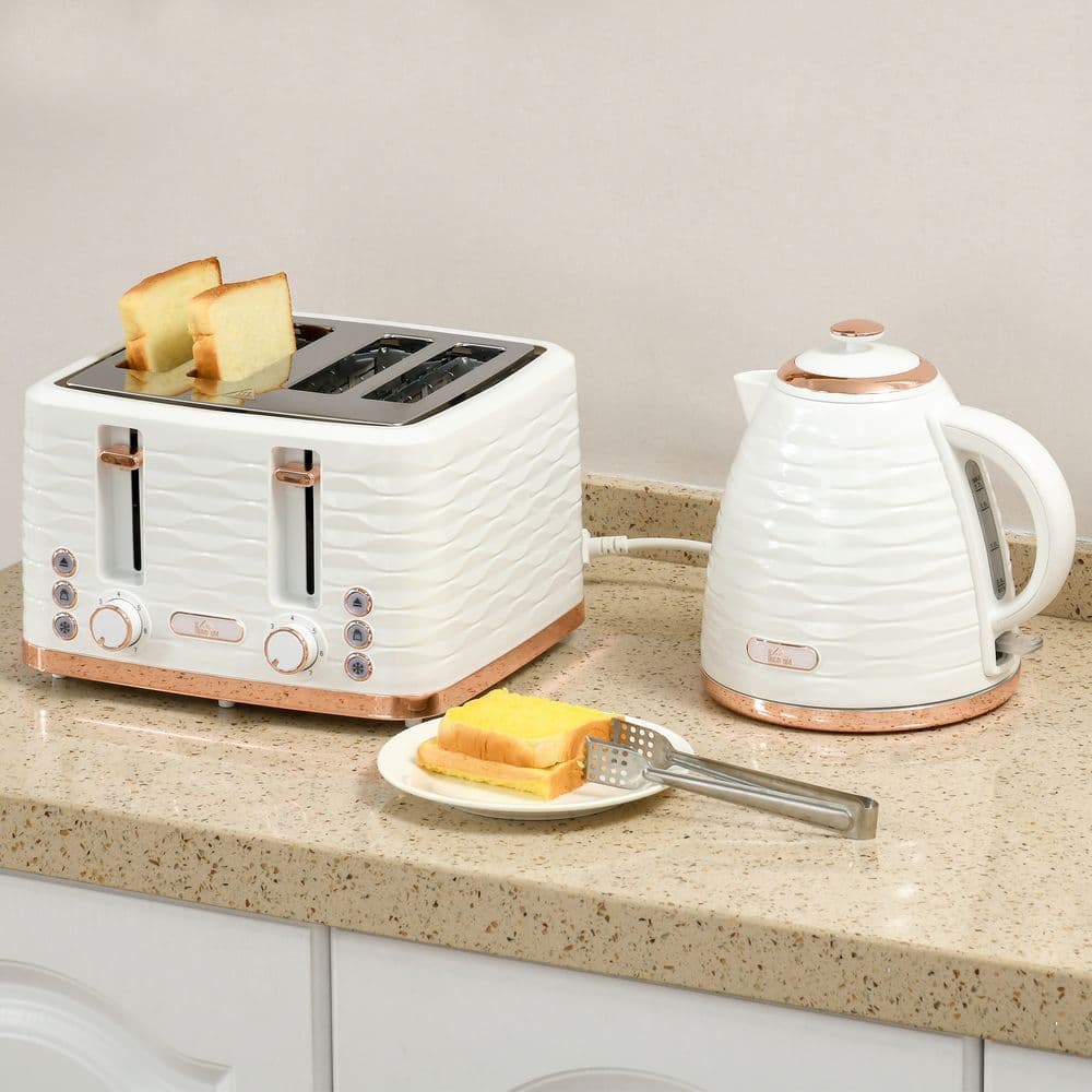 image-HOMCOM Kettle and Toaster Set 1.7L Rapid Boil Kettle & 4 Slice Toaster White