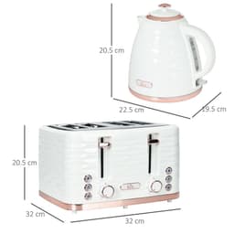 image-HOMCOM Kettle and Toaster Set 1.7L Rapid Boil Kettle & 4 Slice Toaster White