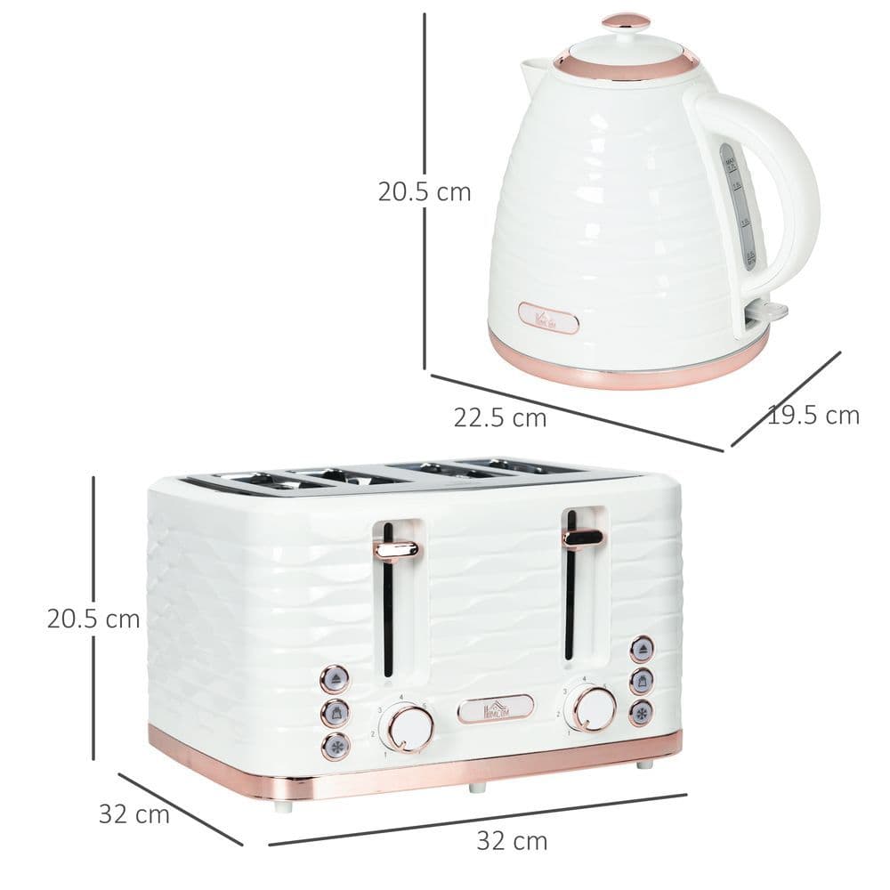 image-HOMCOM Kettle and Toaster Set 1.7L Rapid Boil Kettle & 4 Slice Toaster White