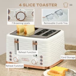 image-HOMCOM Kettle and Toaster Set 1.7L Rapid Boil Kettle & 4 Slice Toaster White