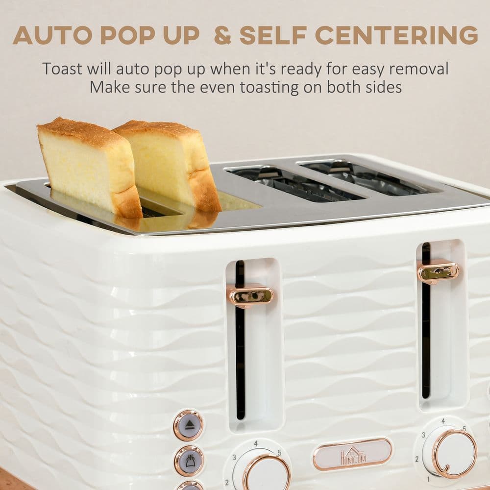 image-HOMCOM Kettle and Toaster Set 1.7L Rapid Boil Kettle & 4 Slice Toaster White
