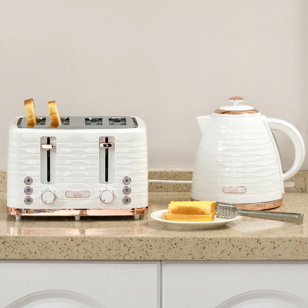 image-HOMCOM Kettle and Toaster Set 1.7L Rapid Boil Kettle & 4 Slice Toaster White