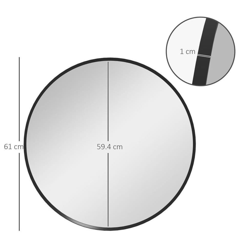 image-HOMCOM Wall Mirror for Living Room Bedroom, 61 cm Circle Bathroom Mirror, Black