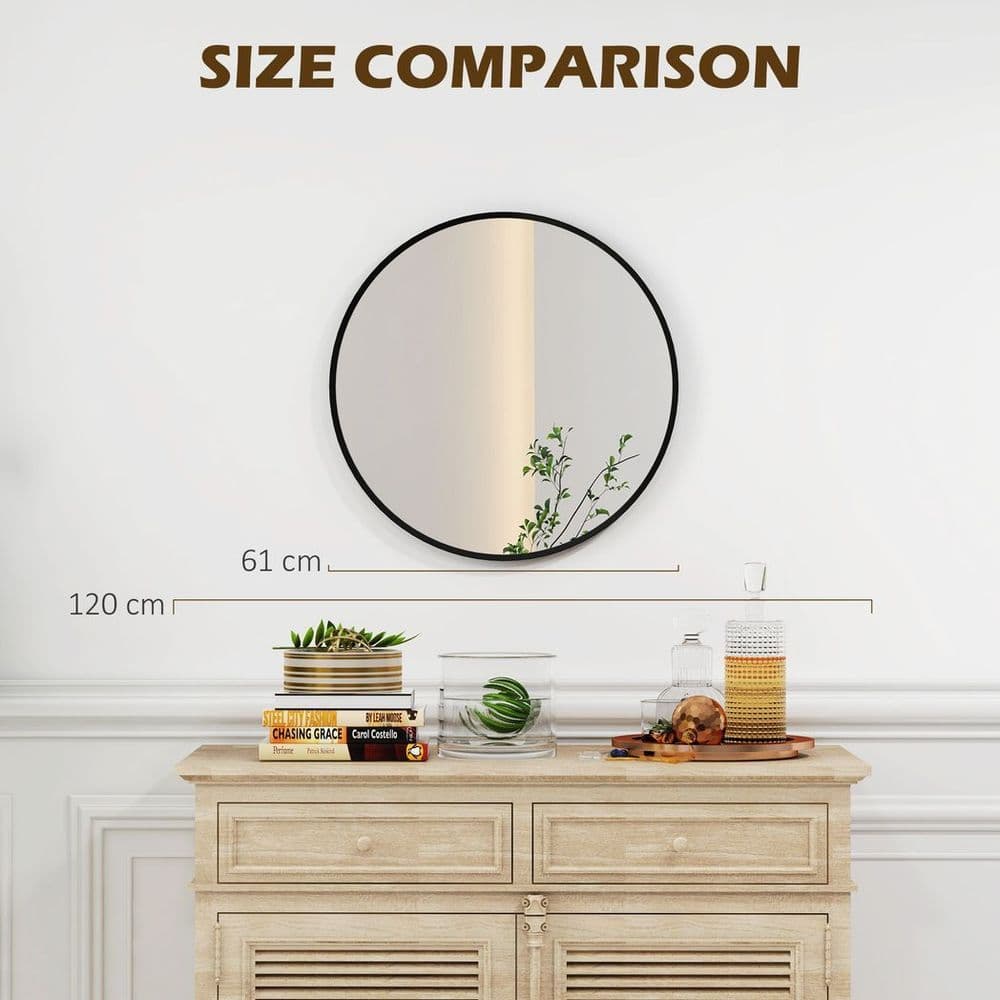 image-HOMCOM Wall Mirror for Living Room Bedroom, 61 cm Circle Bathroom Mirror, Black