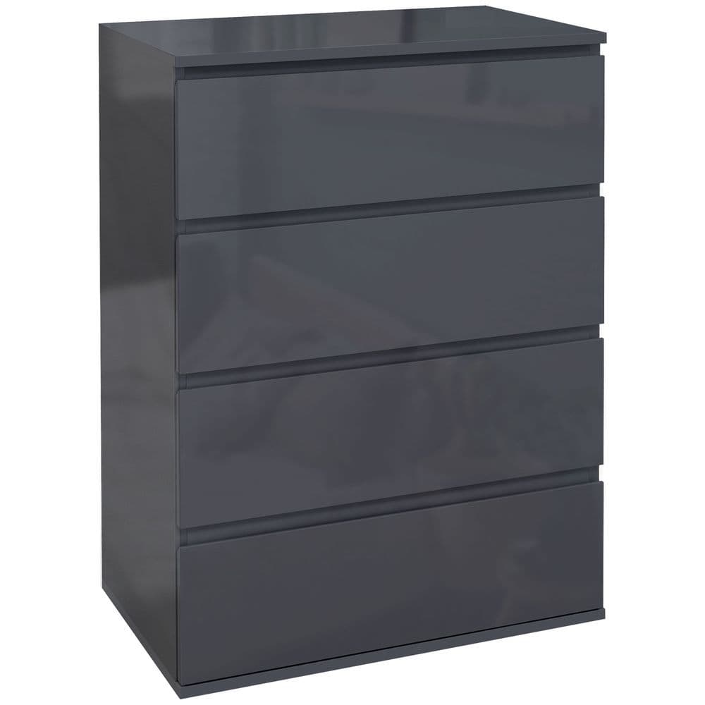 image-HOMCOM Bedroom Chest of Drawers, High Gloss 4 Drawers Dresser, Drawer Unit