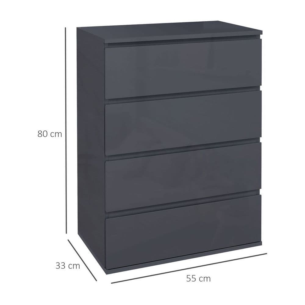 image-HOMCOM Bedroom Chest of Drawers, High Gloss 4 Drawers Dresser, Drawer Unit