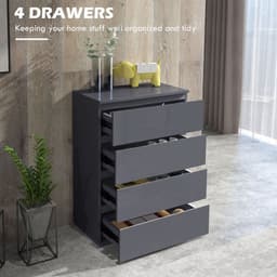 image-HOMCOM Bedroom Chest of Drawers, High Gloss 4 Drawers Dresser, Drawer Unit