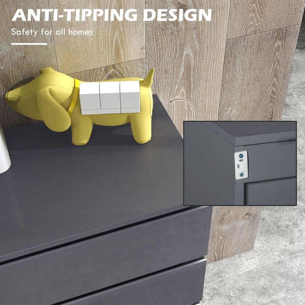 image-HOMCOM Bedroom Chest of Drawers, High Gloss 4 Drawers Dresser, Drawer Unit