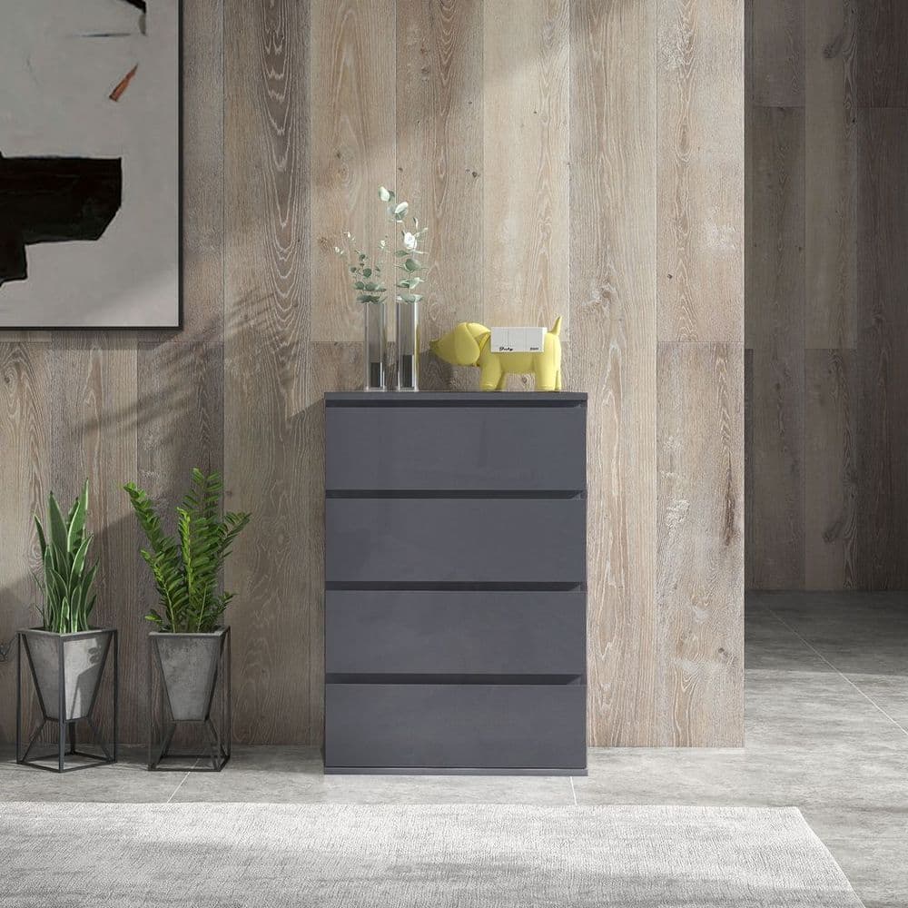 image-HOMCOM Bedroom Chest of Drawers, High Gloss 4 Drawers Dresser, Drawer Unit