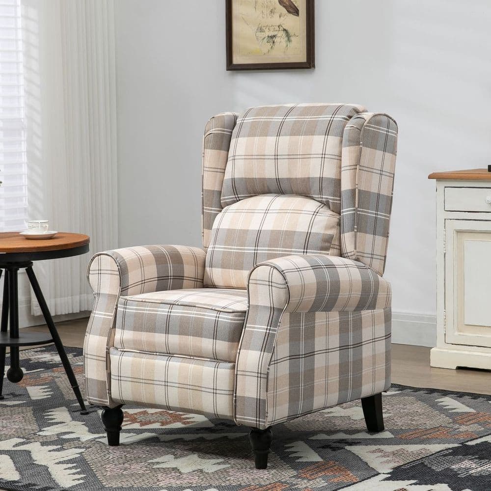 image-HOMCOM Recliner Chair for Living Room Wingback Chair with Padded Armrest Khaki