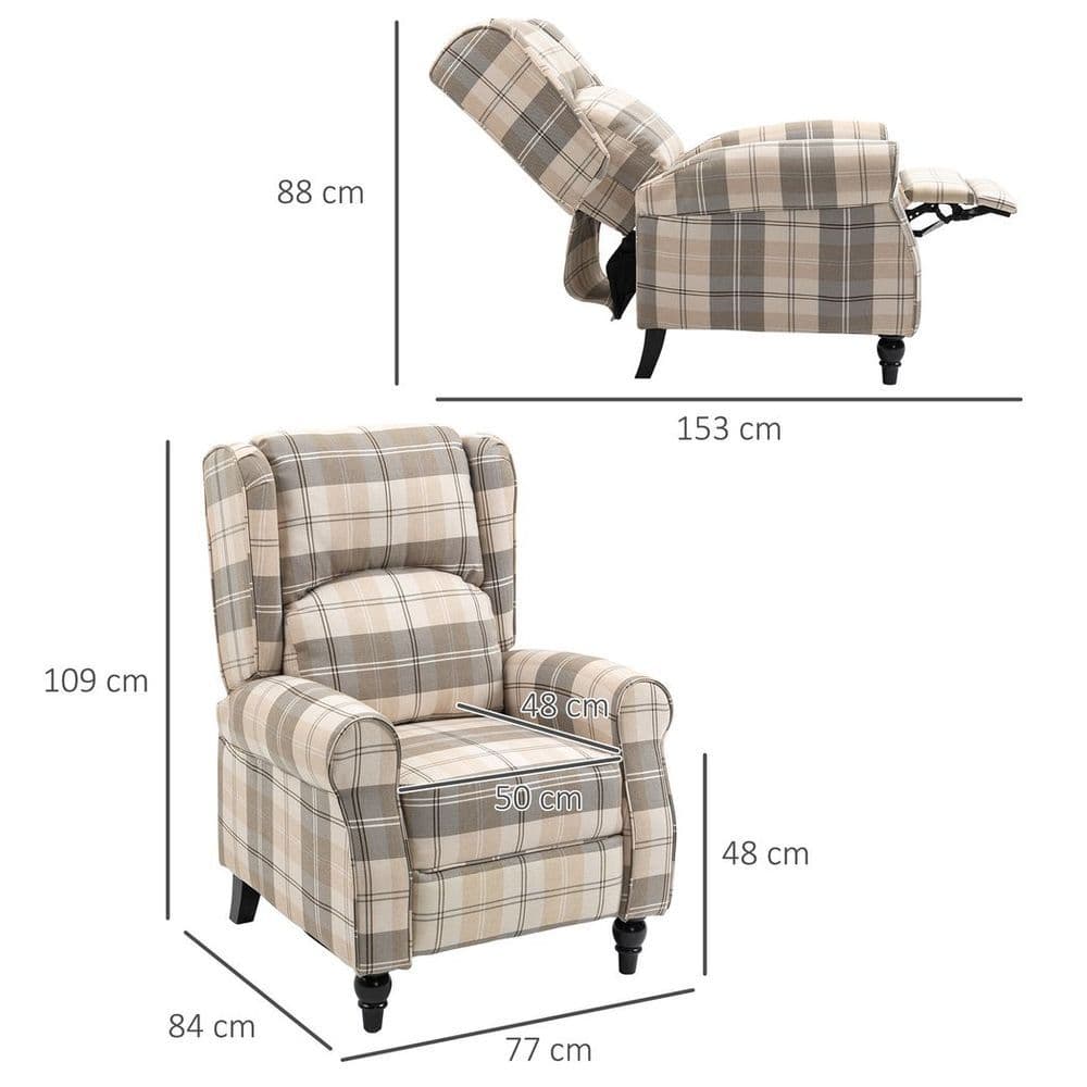 image-HOMCOM Recliner Chair for Living Room Wingback Chair with Padded Armrest Khaki